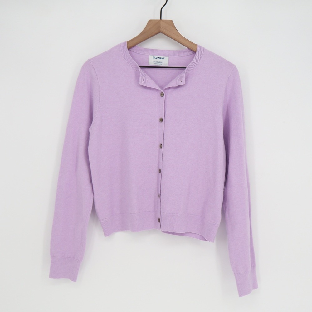 Old Navy Womens Lavender Purple Crew Neck Button Front Cardigan Sweater M - Picture 2 of 7